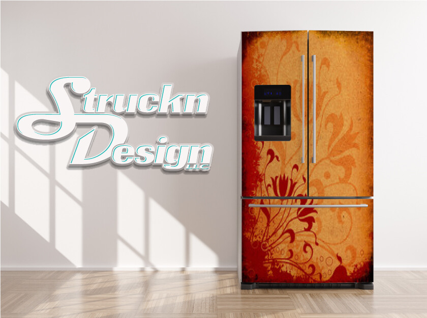 Floral Board Burgundy Red Orange Fridge Freezer Wrap Side Door Vinyl Decal