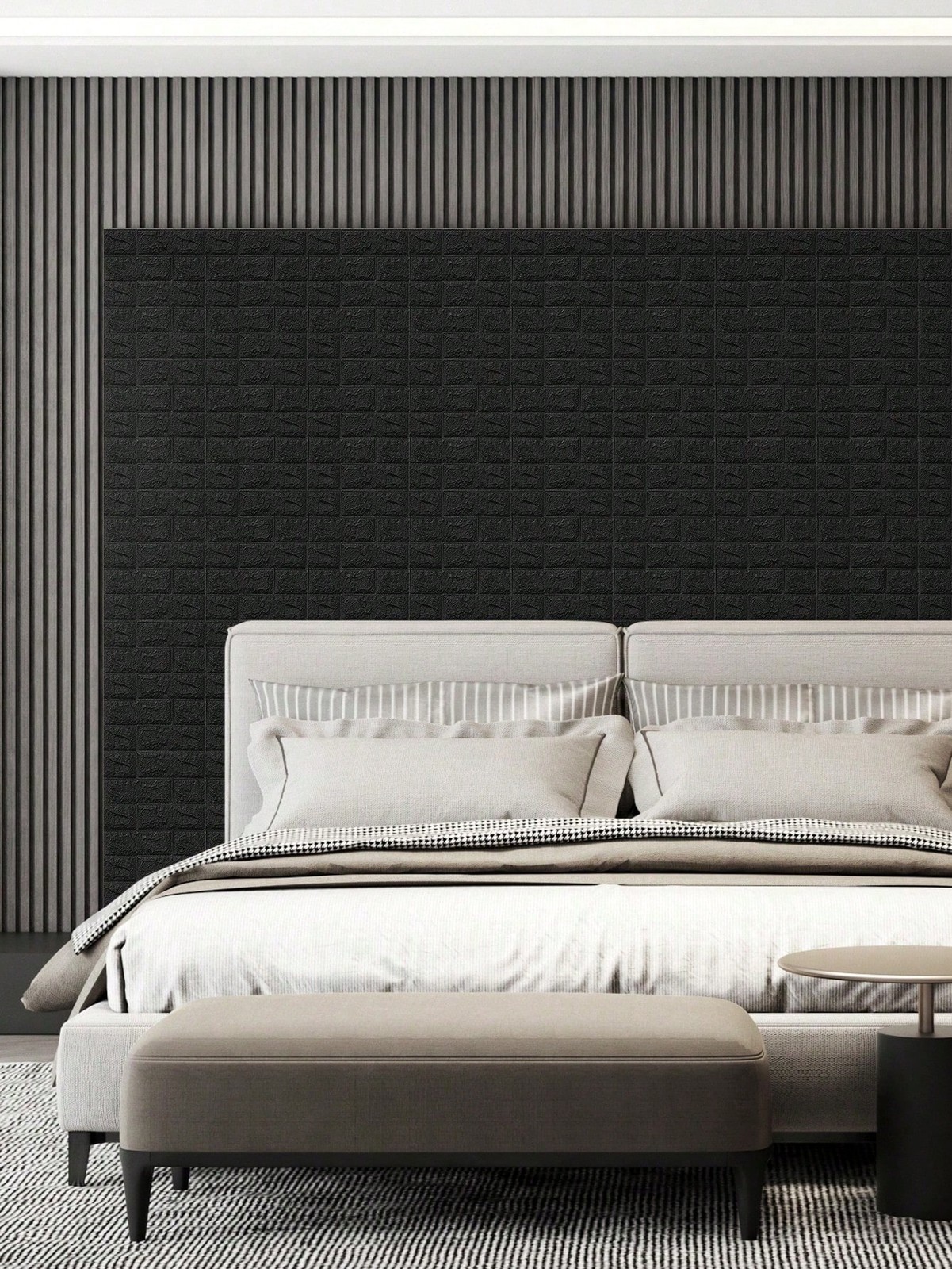 Black 3D Brick Peel And Stick Wall Panels 4pcs Removable Waterproof