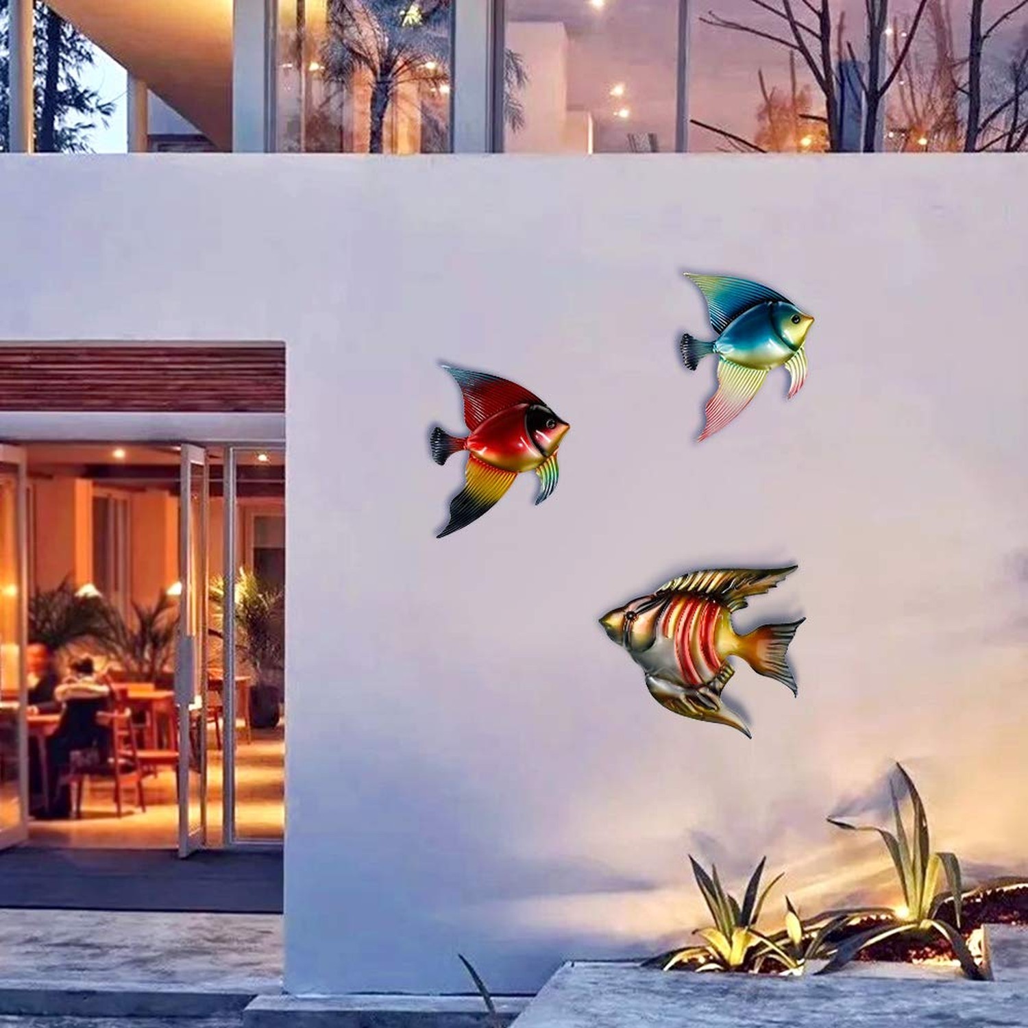 FANWNKI Set of 3 Metal Fish Wall Decor Art Outdoor Indoor Sculpture Hanging f…