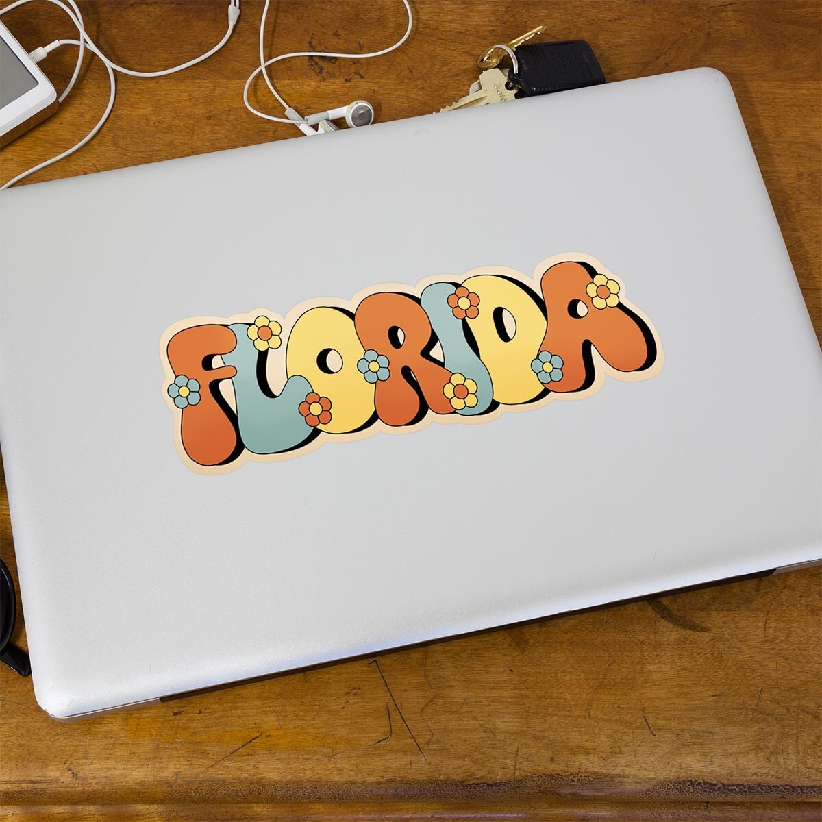 Bumper Sticker: Florida Funky Flowers, Retro FL, US State Souvenir