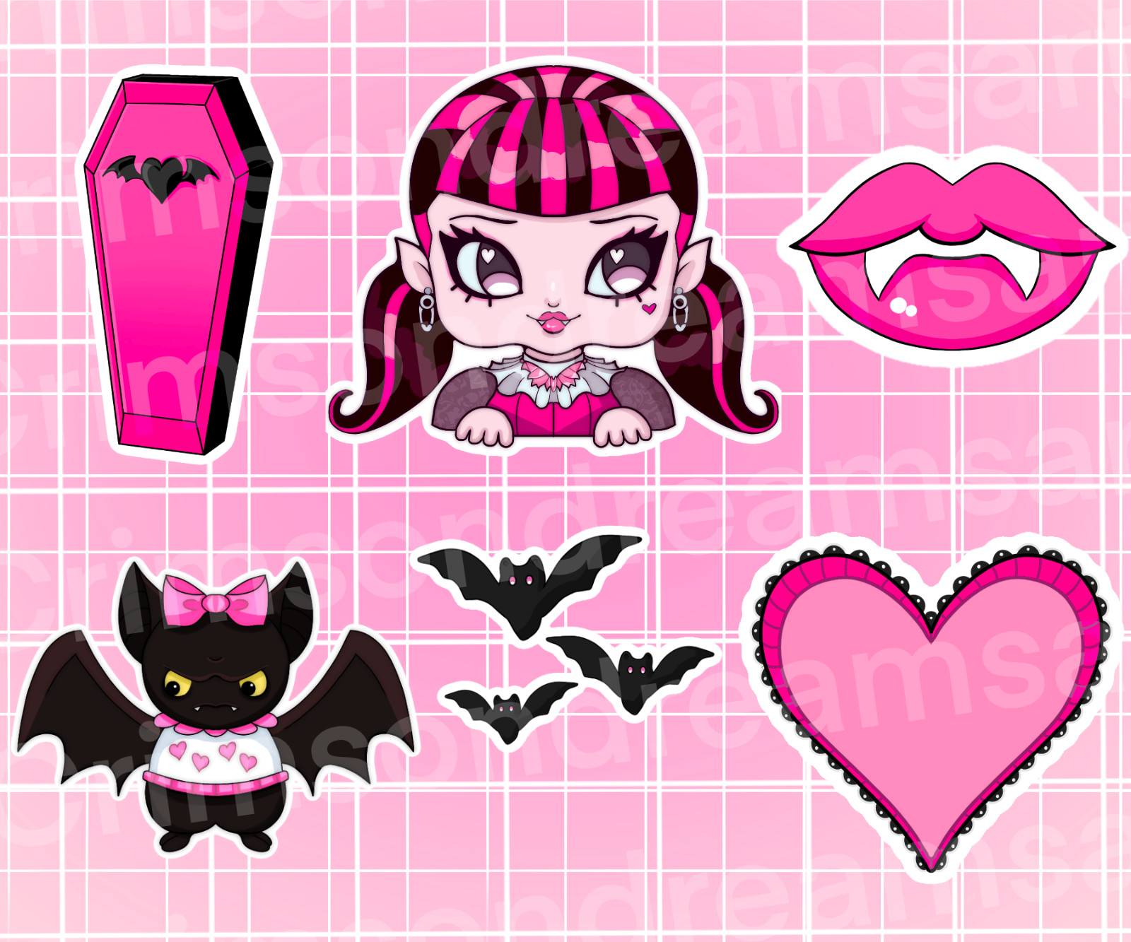 Draculaura Monster High Sticker Pack – Homemade, hand cut and original