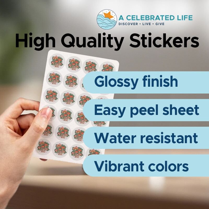 24 Round Stickers Hearts Happy Mail Circle Labels Envelope Seals Valentine's Day