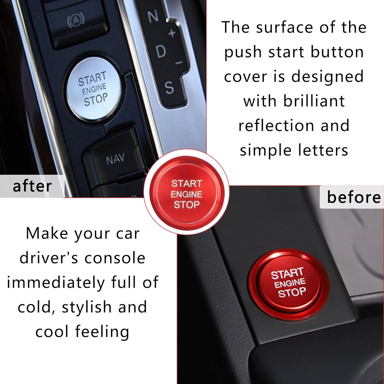 Car Push Start Button Cover Compatible with Audi,Cool Aluminum Engine Start Butt
