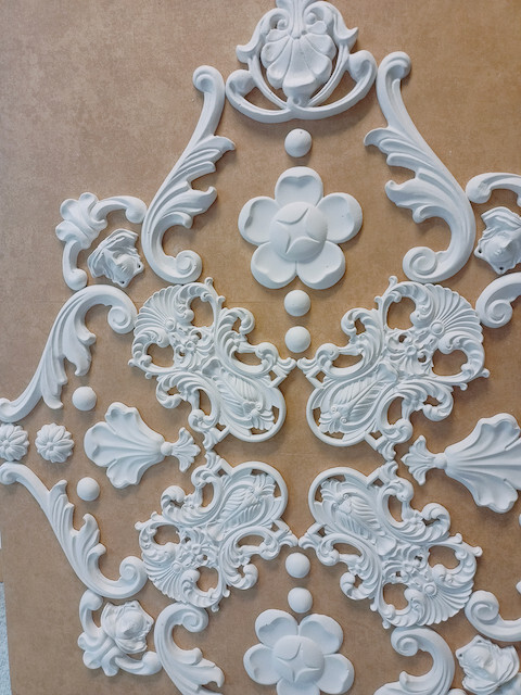 WD 12 Ceiling Mirror Rose Alabaster Gypsum Stucco Handmade 58 X 79 Cm