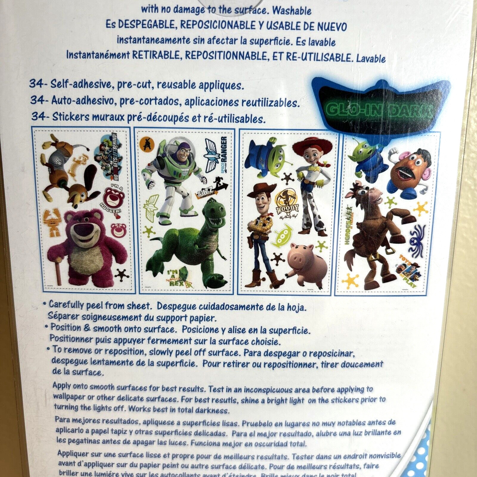 Disney Toy Story 3, 34 Peel & Stick Wall Decals Glow In The Dark Removable, New