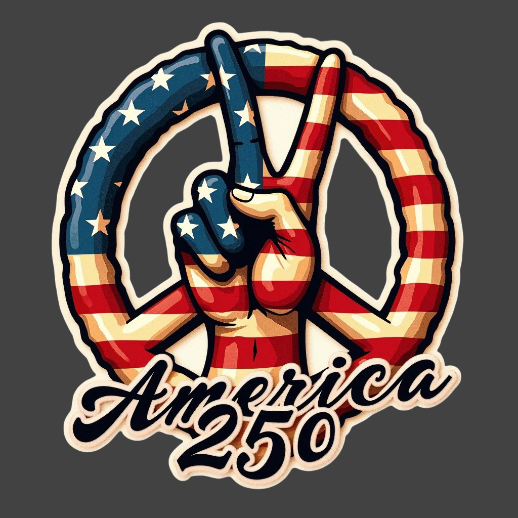 America 250 Sticker Vinyl Decal Peace Sign Patriotic USA Hand Symbol
