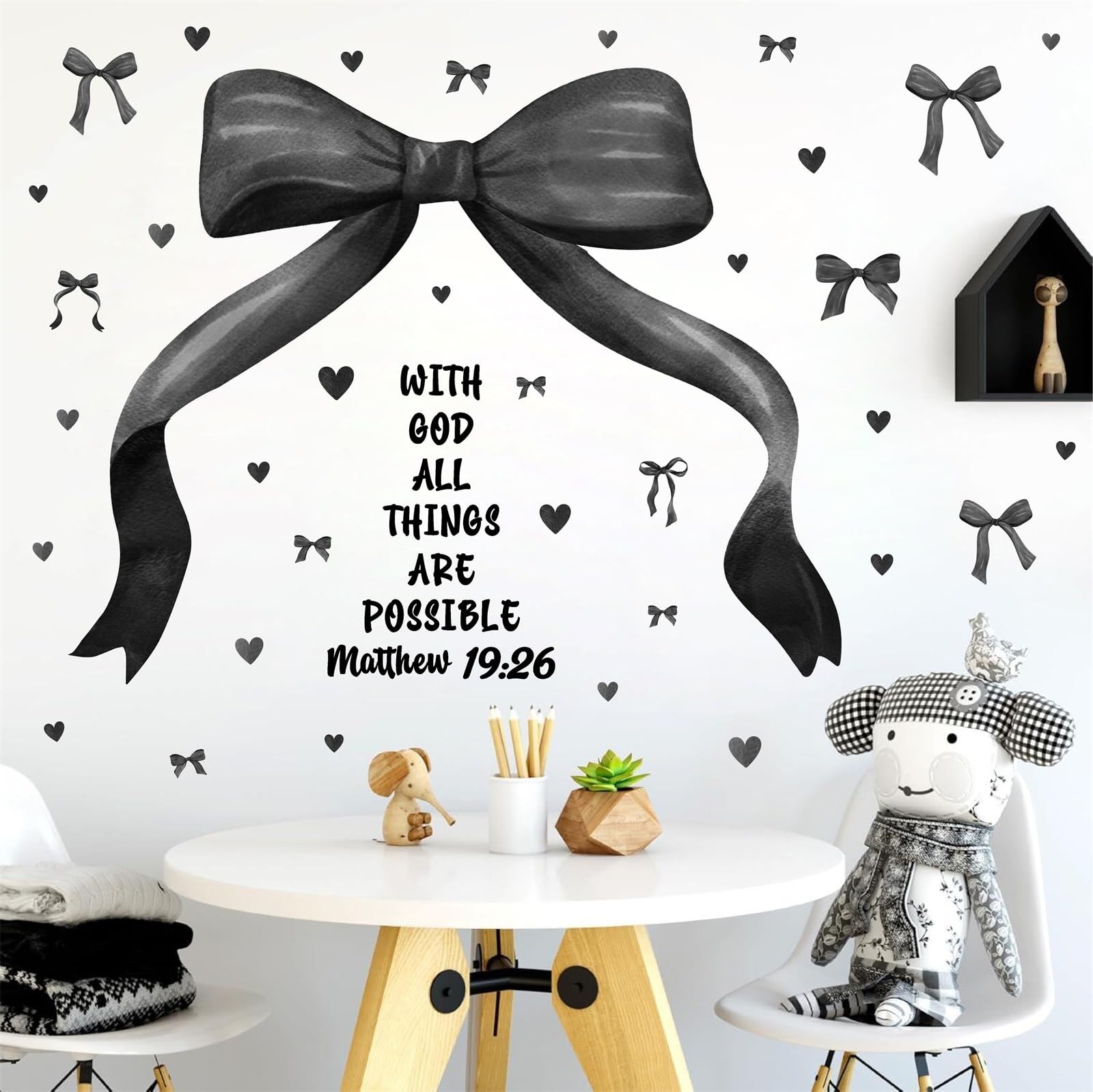Large Black Bow Wall Stickers Watercolor Bowtie Wall Art Decor for Teen Girls…
