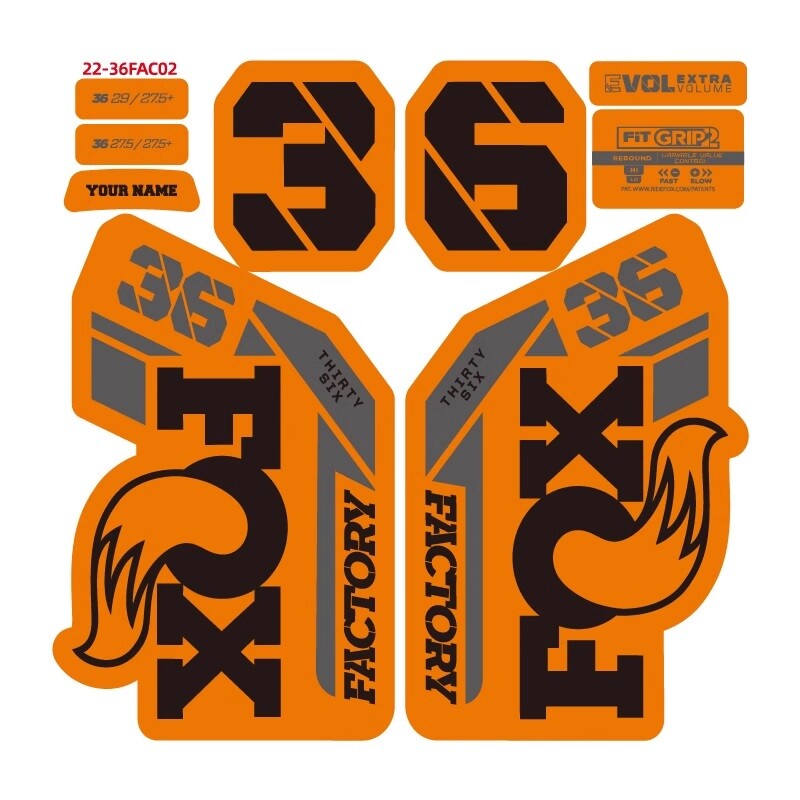 2022 FOX 36 AM FACTORY Fork Sticker MTB Bike Custom Name Decal orange black