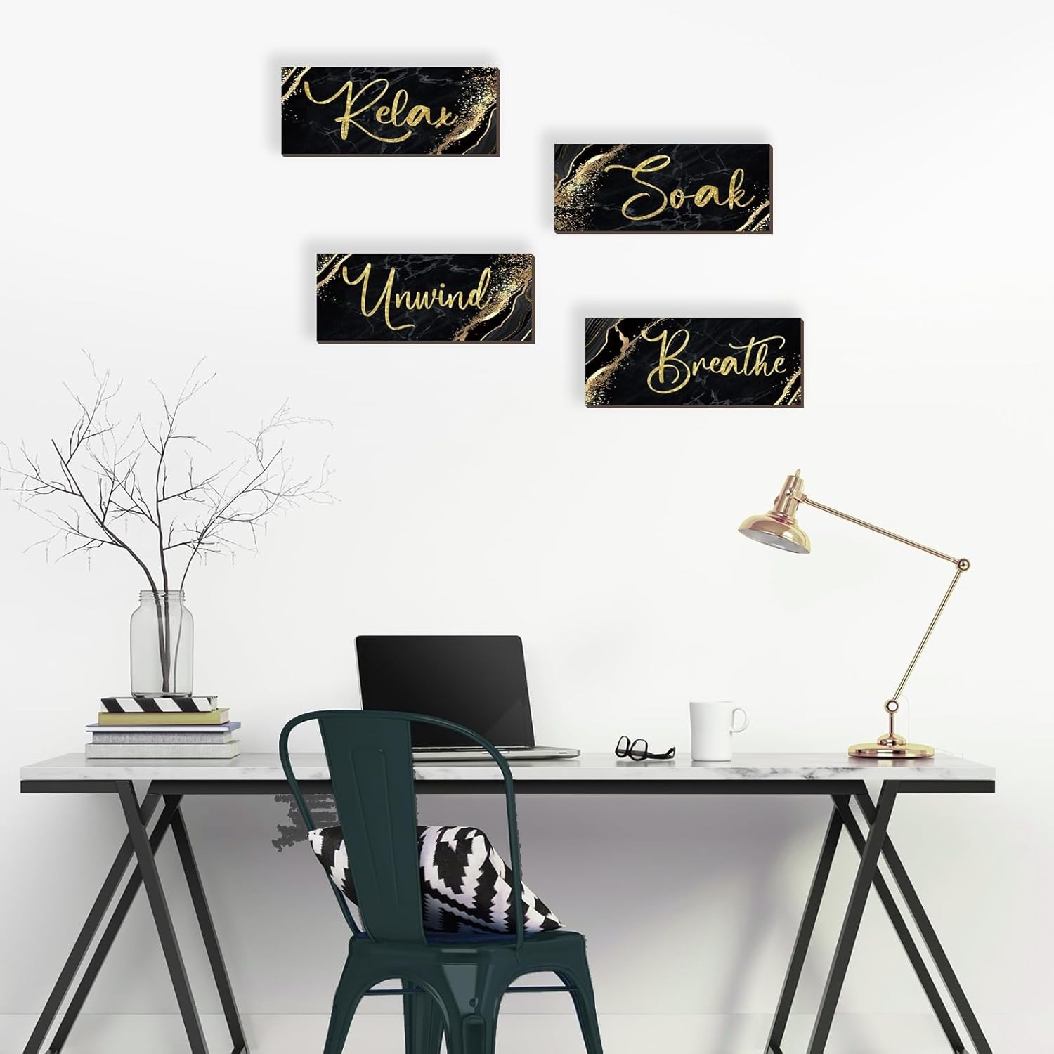 Luxury Black and Gold Wooden Wall Decor – Rustic Marble Style Art for Relaxation