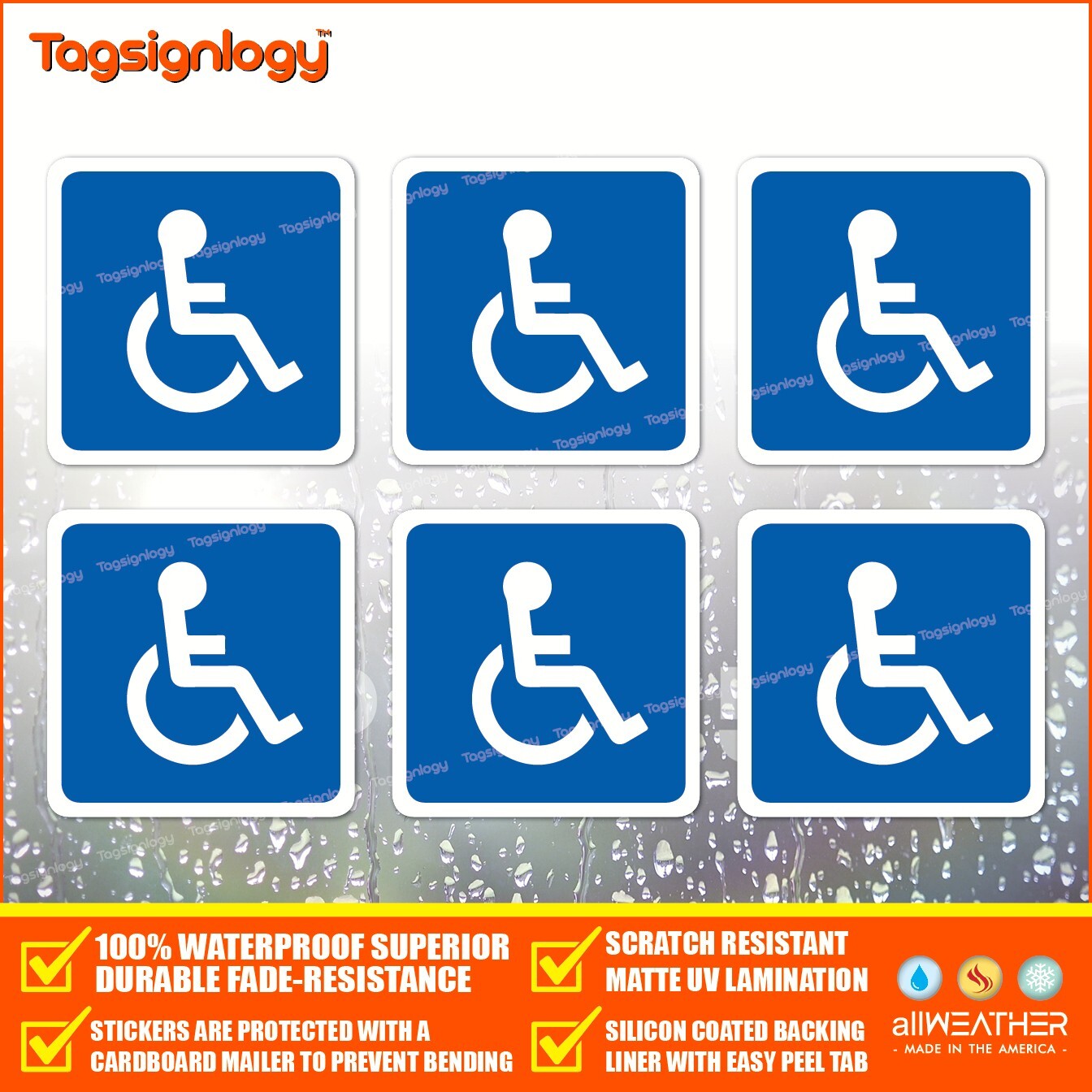 (6 pcs) Handicap Accessible 2" inch Sticker Disabled Car Parking Logo Vinyl Sign