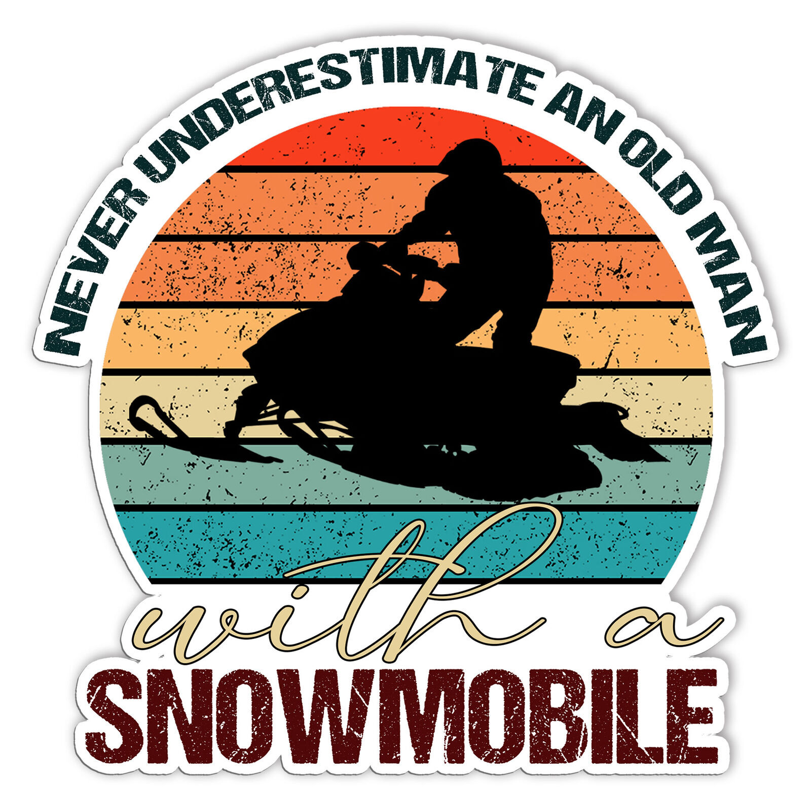 Old Man With Snowmobile Sticker Decal