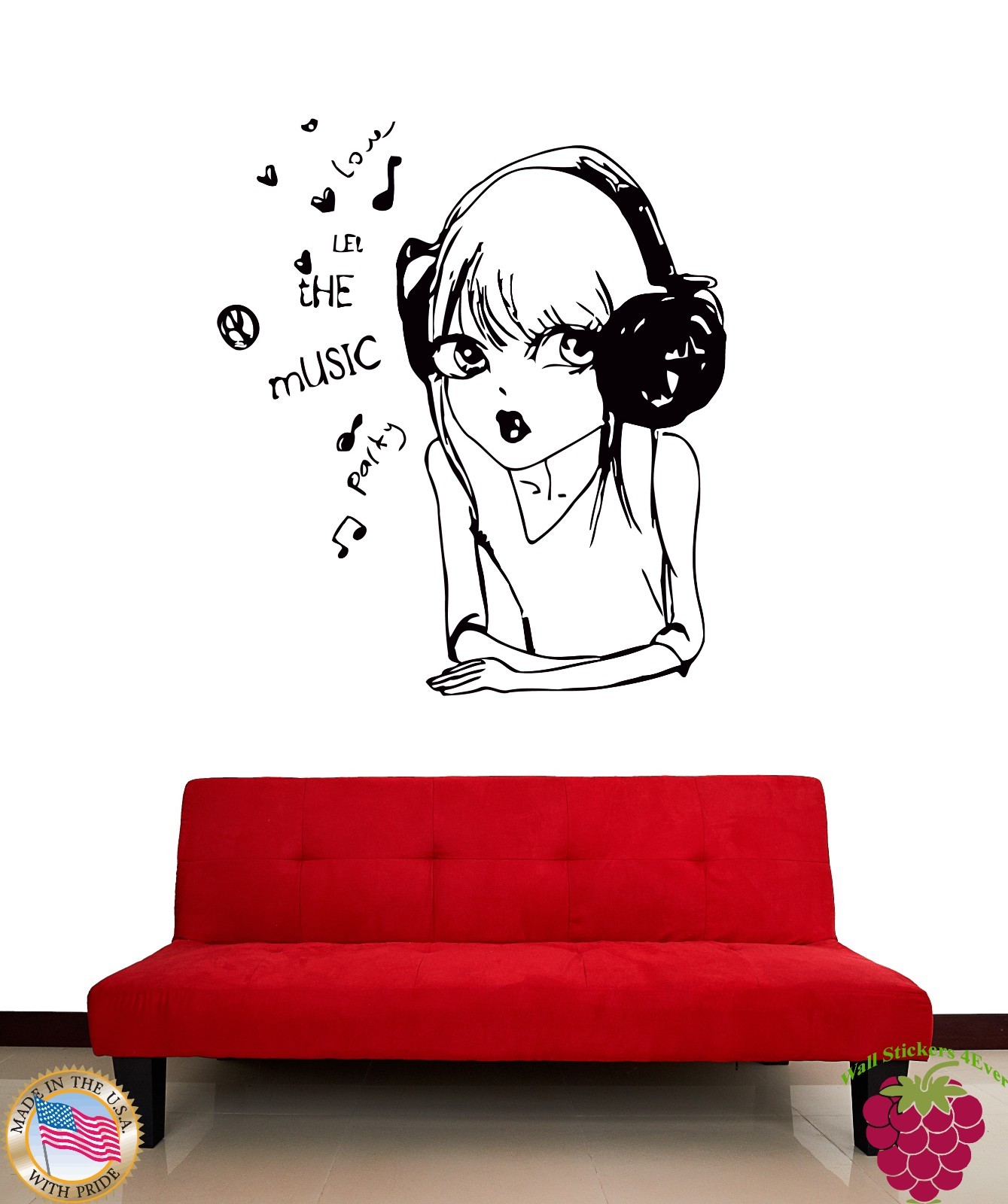 Wall Stickers Vinyl Decal Girl In Headphones Music Party Love (z1891)
