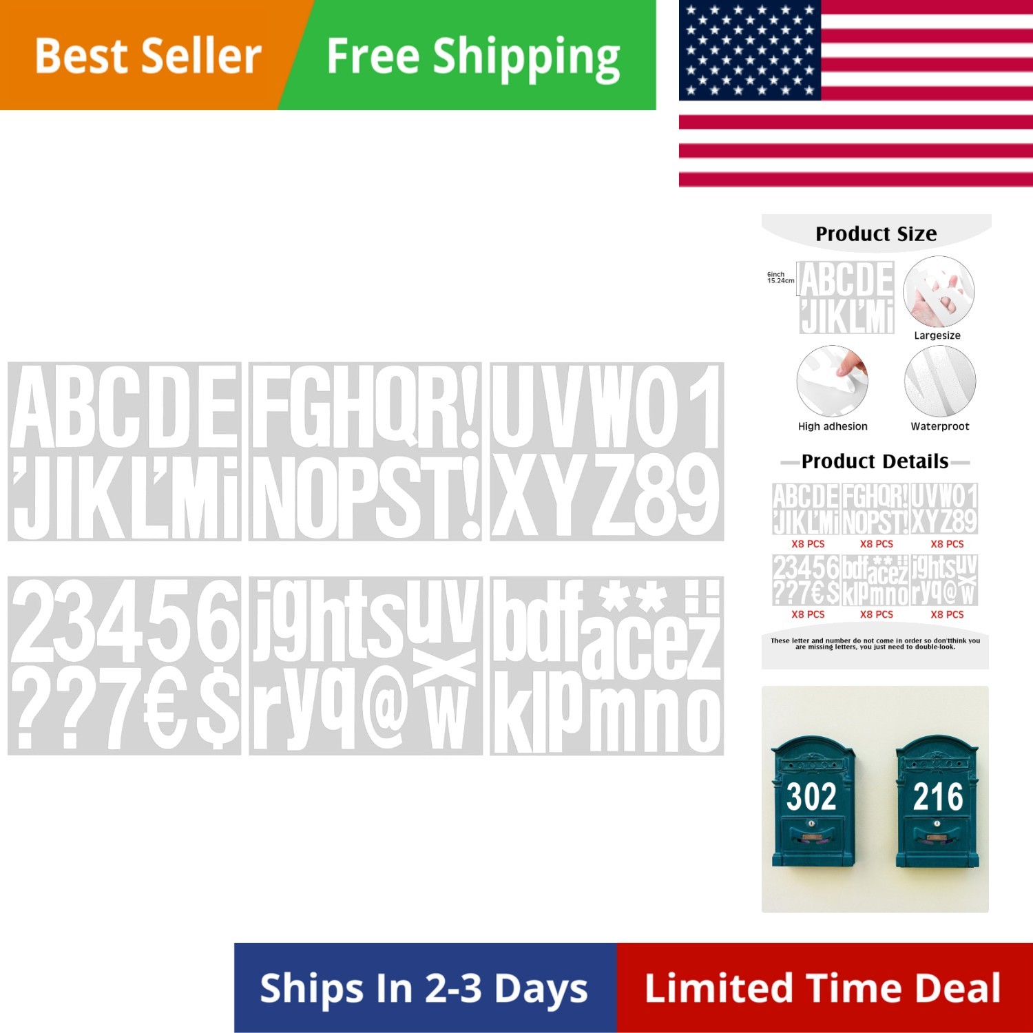 8 Sheets Self Adhesive Vinyl Letters Numbers Kit, Mailbox Numbers Sticker for…