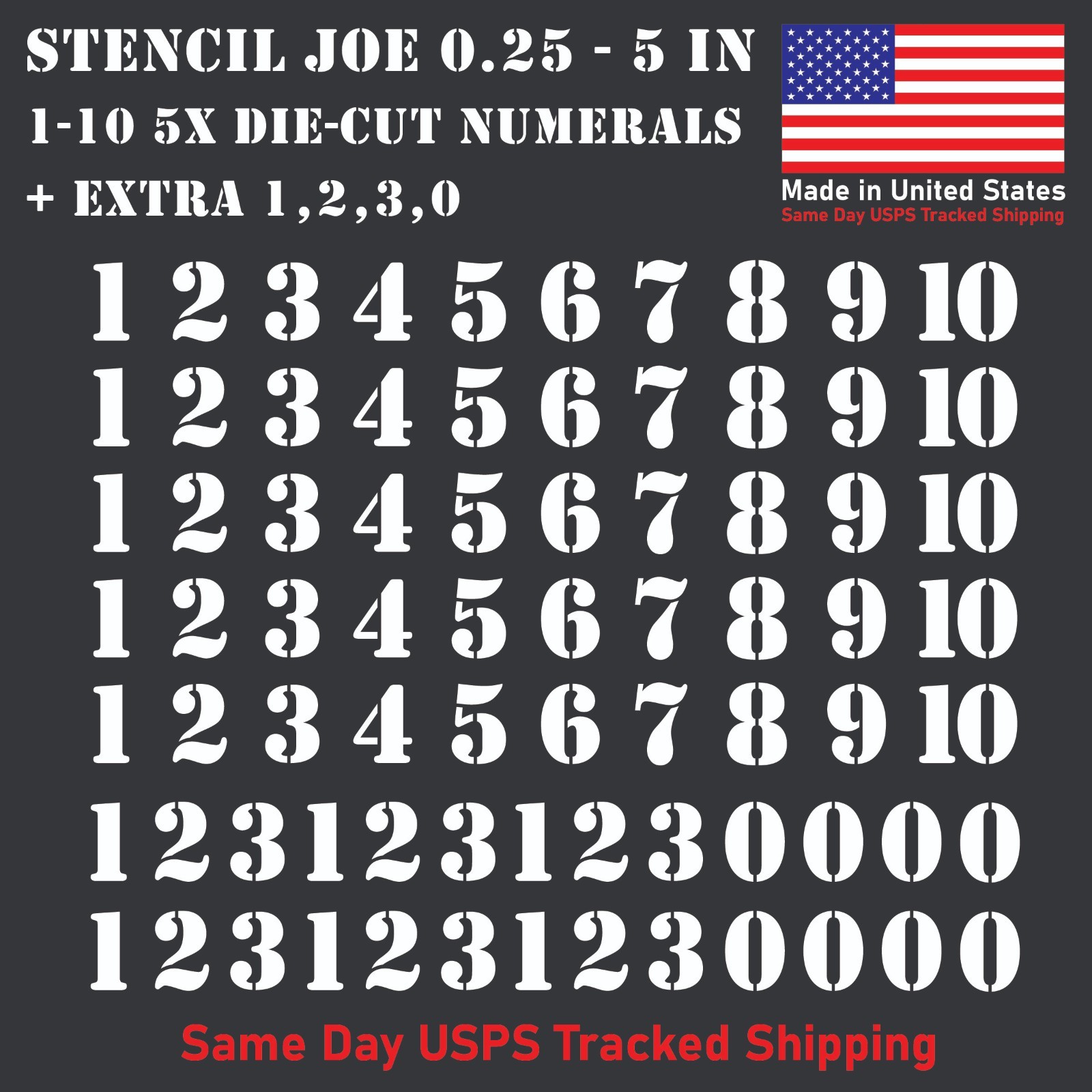1-10 5x+ Stencil Joe Outdoor Vinyl Decal Numbers for Mailbox Door Address Locker