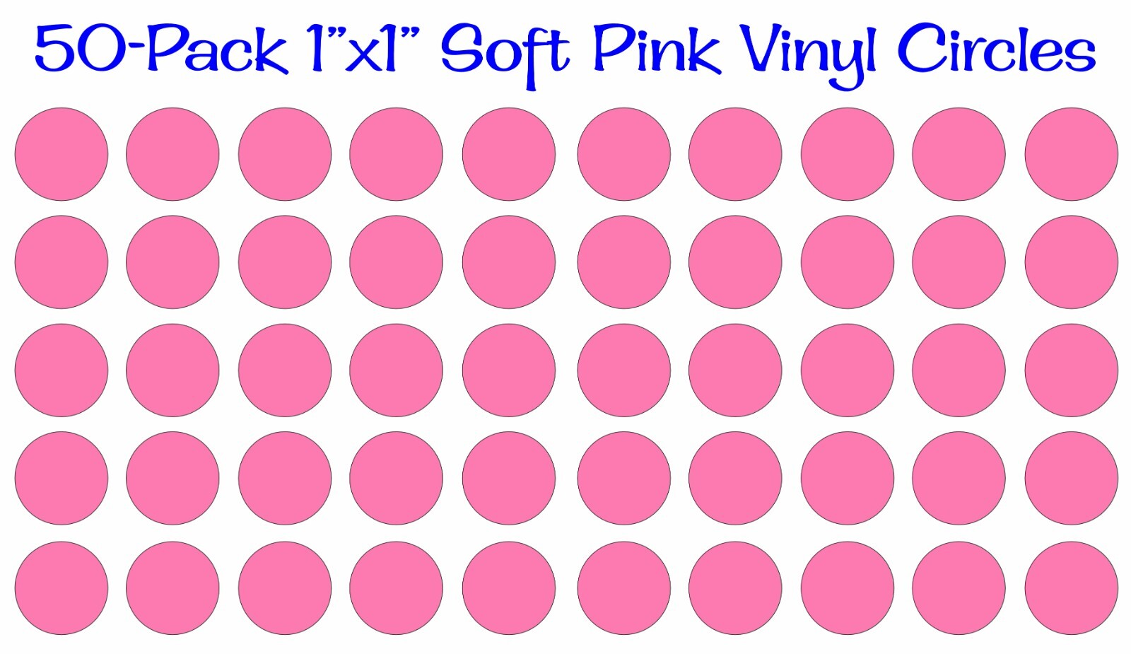 50 pack – 1"x1" Round Soft Pink Vinyl Stickers Decals Circles Polka Dots Die Cut