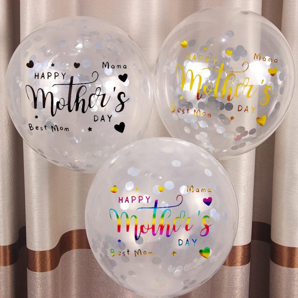 Mother'S Day Balloon Stickers Happy Mom Decals 12 Pcs Gold Black Rainbow Decor