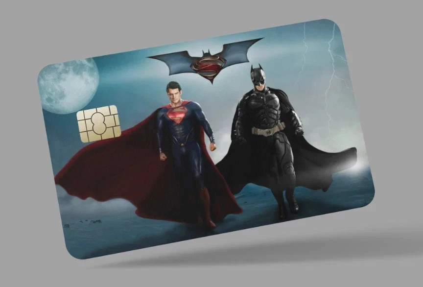 Batman N Superman credit card skin & DEBIT CARD,TROLLEY & GYM