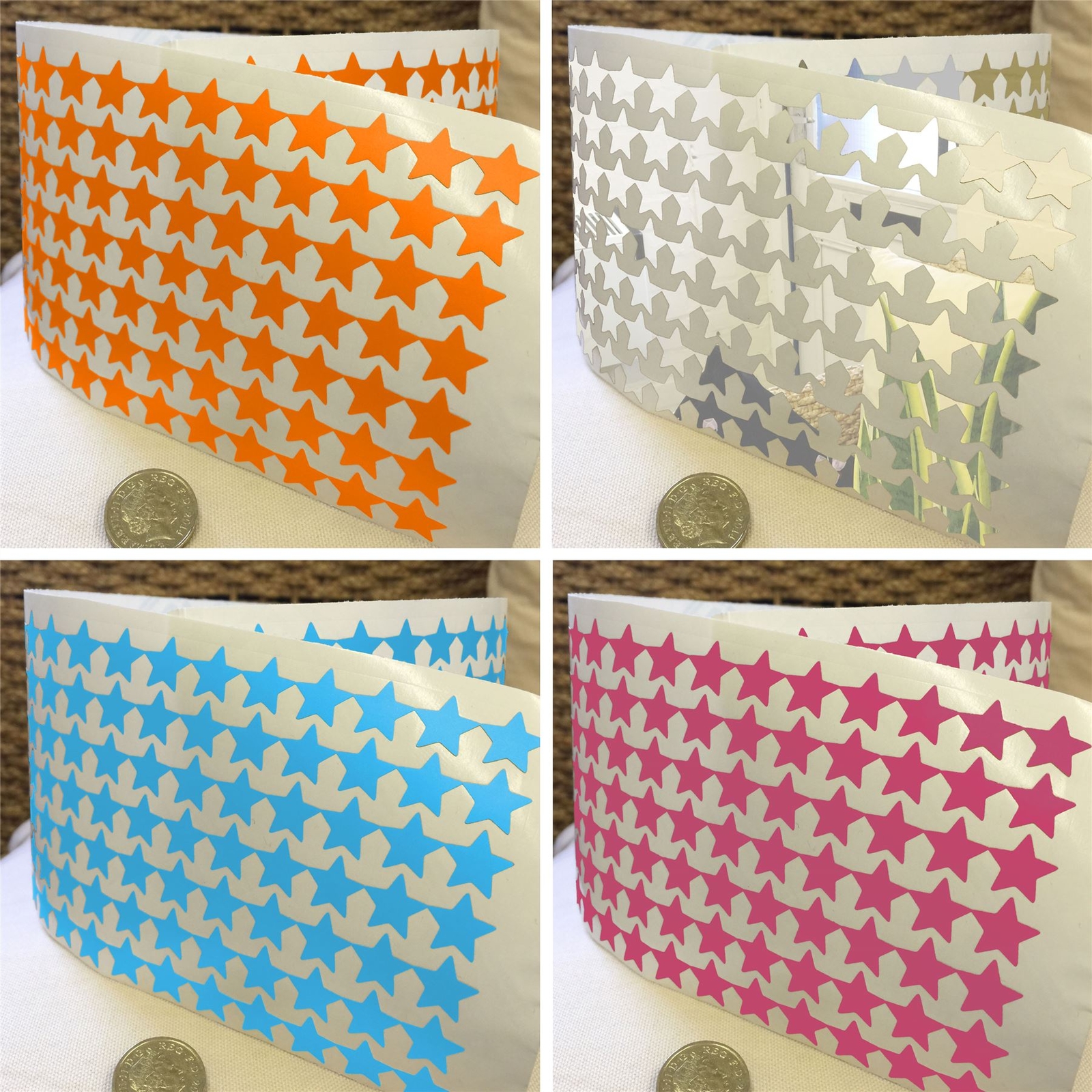 280 Star Shape Vinyl Stickers 15mm Self Adhesive Peel & Stick Colour Label 1000E