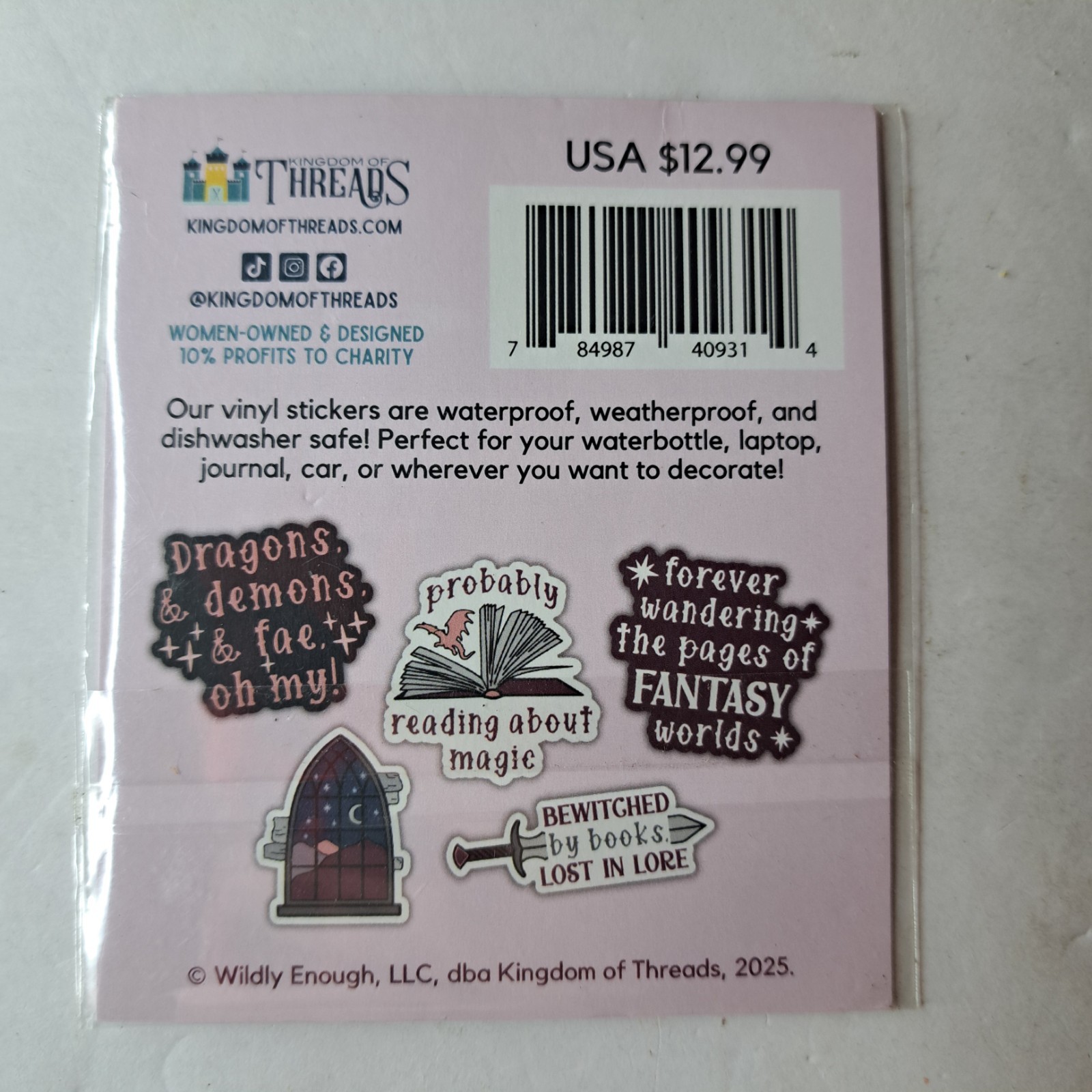 Fantasy Reader Vinyl 5 Sticker Pack Waterproof Dragon Demon Fae Magic Lore Books