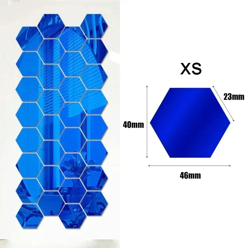100/1pcs Hexagonal Acrylic Mirror Wall Sticker Mini Mirror Solid Paster