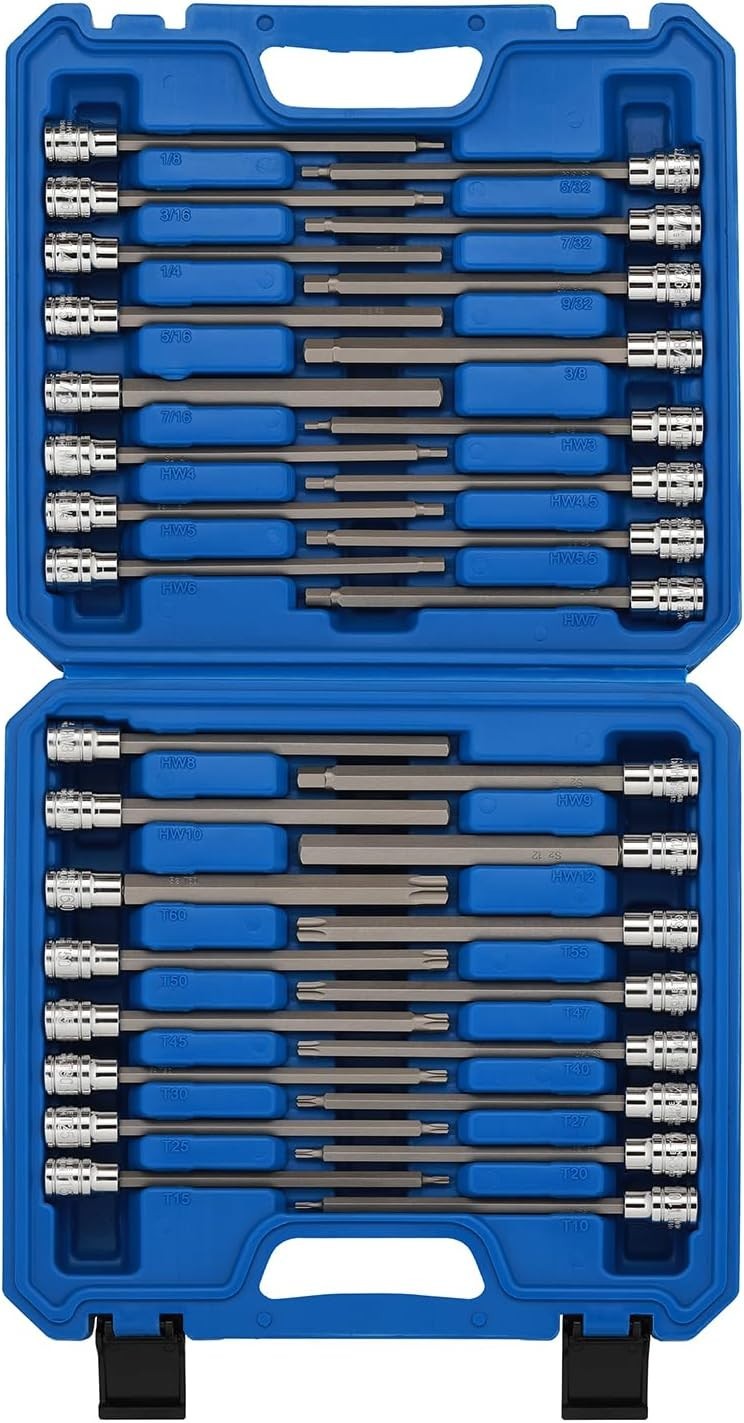 32PCS 3/8"Dr. Extra Long Hex and Torx Bit Socket Set, CR-V, S2…