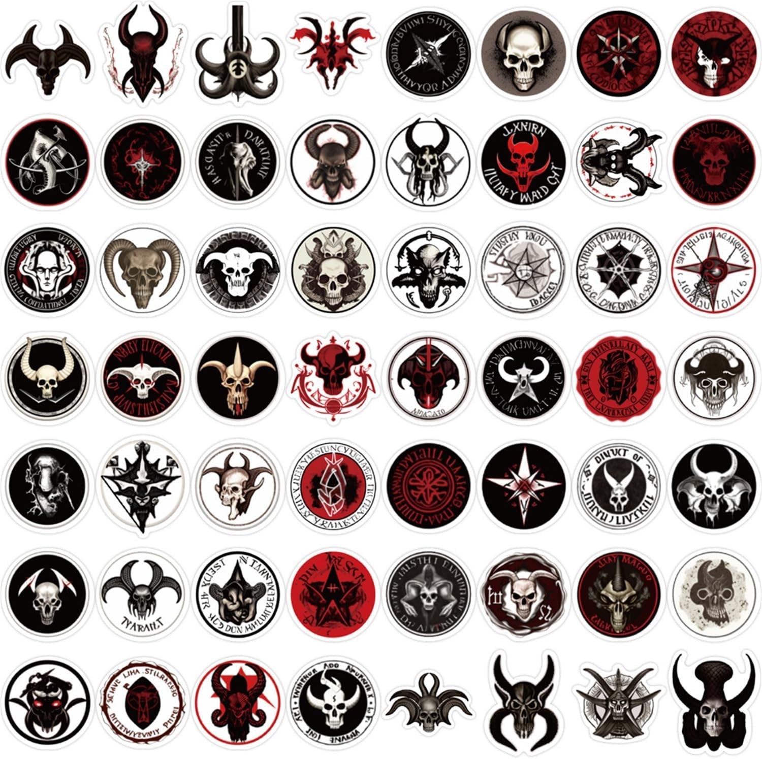 Satanic Goth Sticker Lot 50 Stickers Horror Gothic Skulls Satin Devil Skull Red