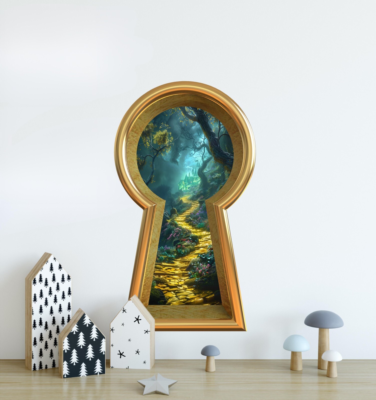 Yellow Brick Road at Night Keyhole Wall Decal Emerald City Castle Wall Sticker