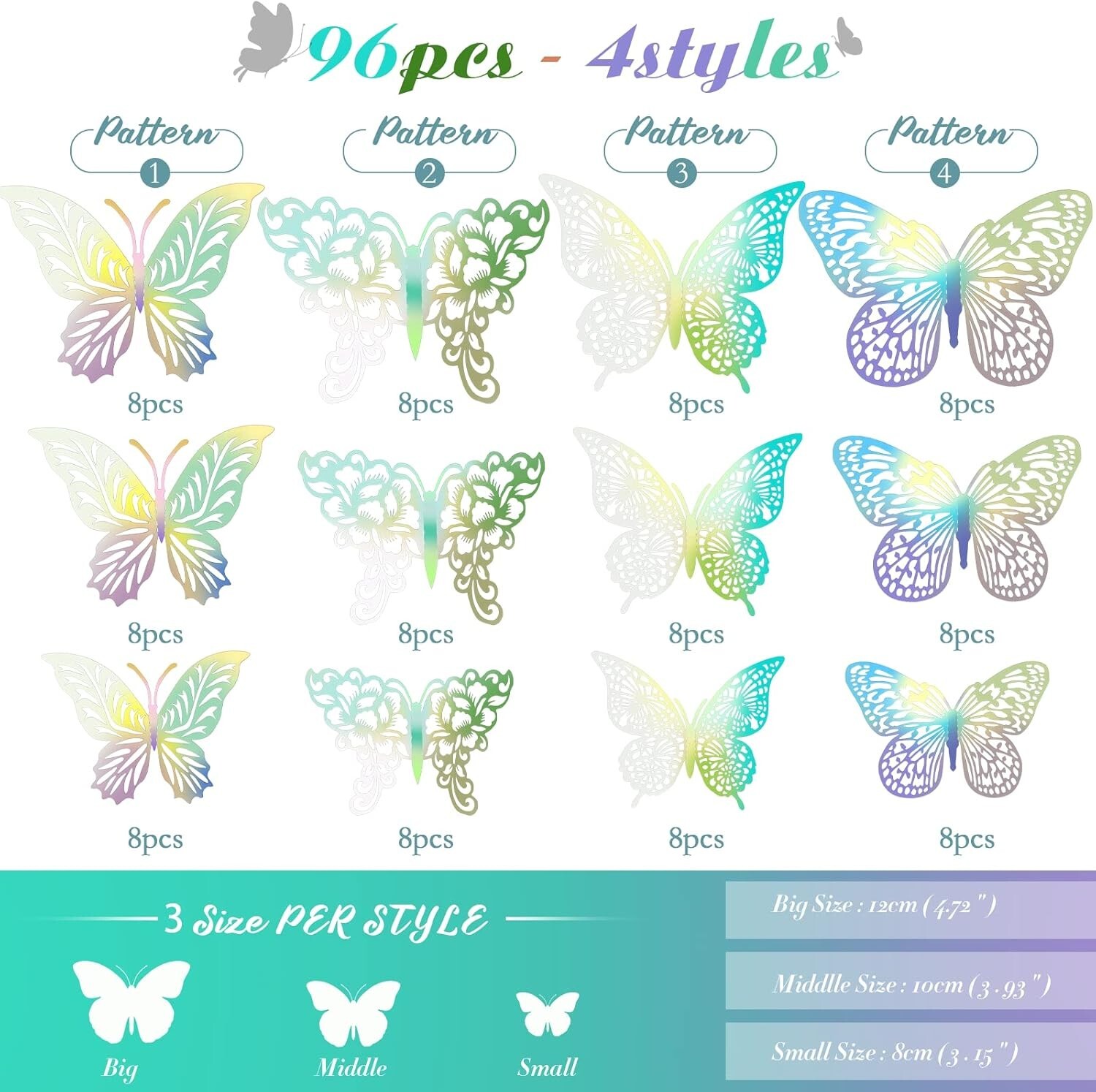 Elegant 3D Metallic Butterfly Wall Decor — 96 Pieces for All Occasions