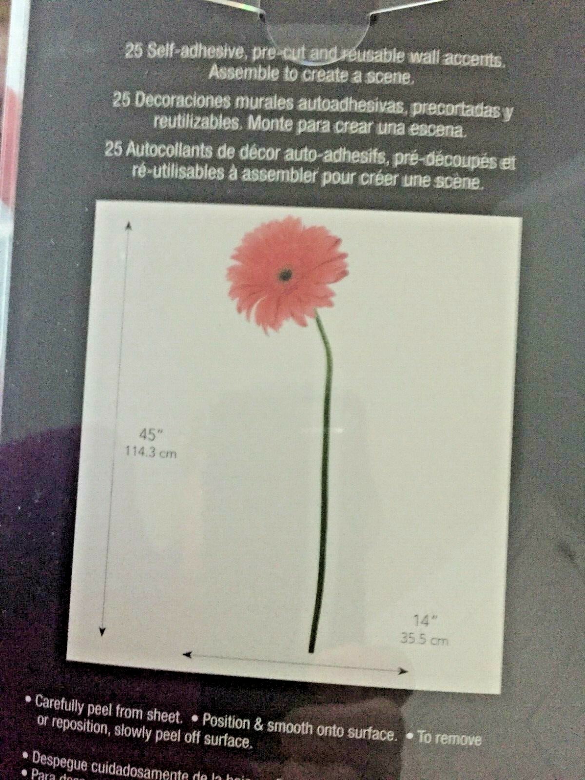 Room Mates Floral Zinnias Daisies 25 Peel Stick Wall Decals 14" W x 45" T Each