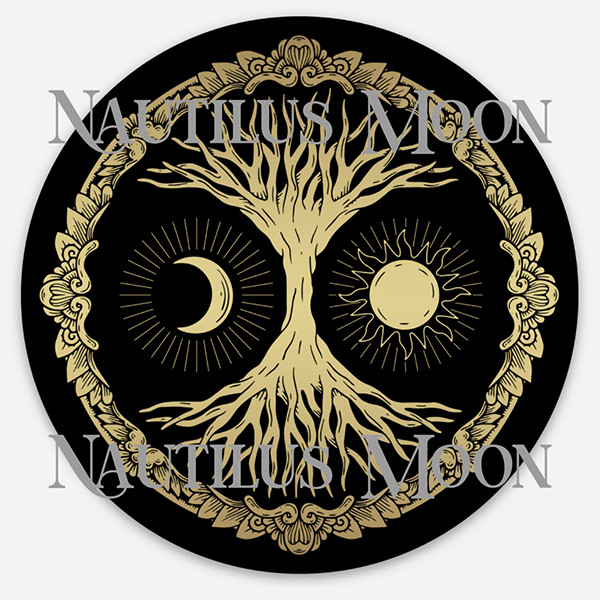 World Tree / Tree of Life Moon Sun Pagan Witchy Sticker 3" Circle – Free Ship