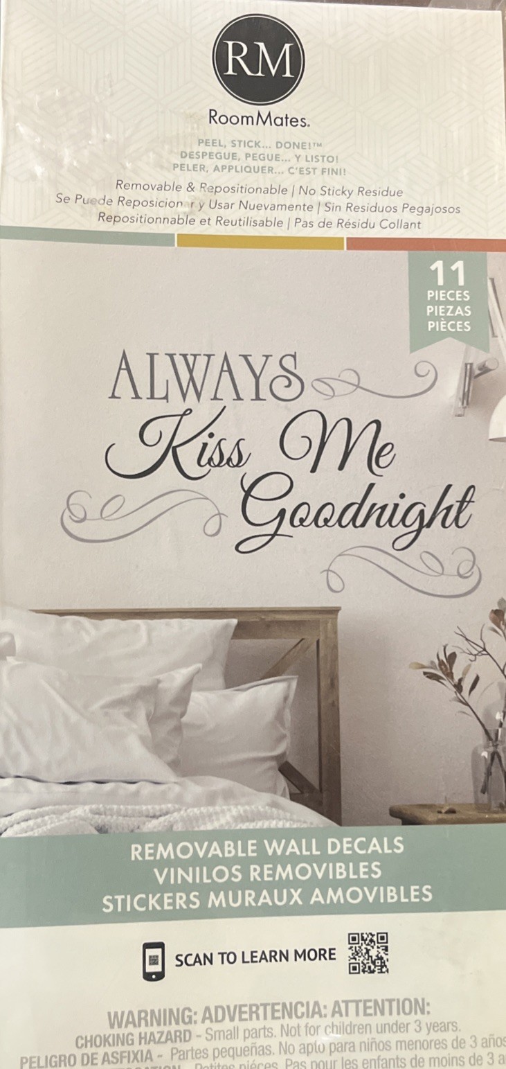 Always Kiss Me Goodnight Wall Decals Easy Remove Reusable Stickers Room Decor