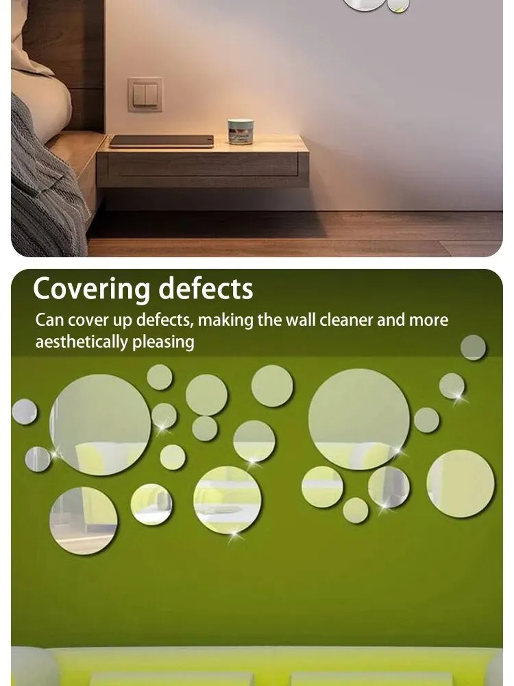 26 PCs 3D Acrylic Mirror Wall Sticker Round DIY Home Decor