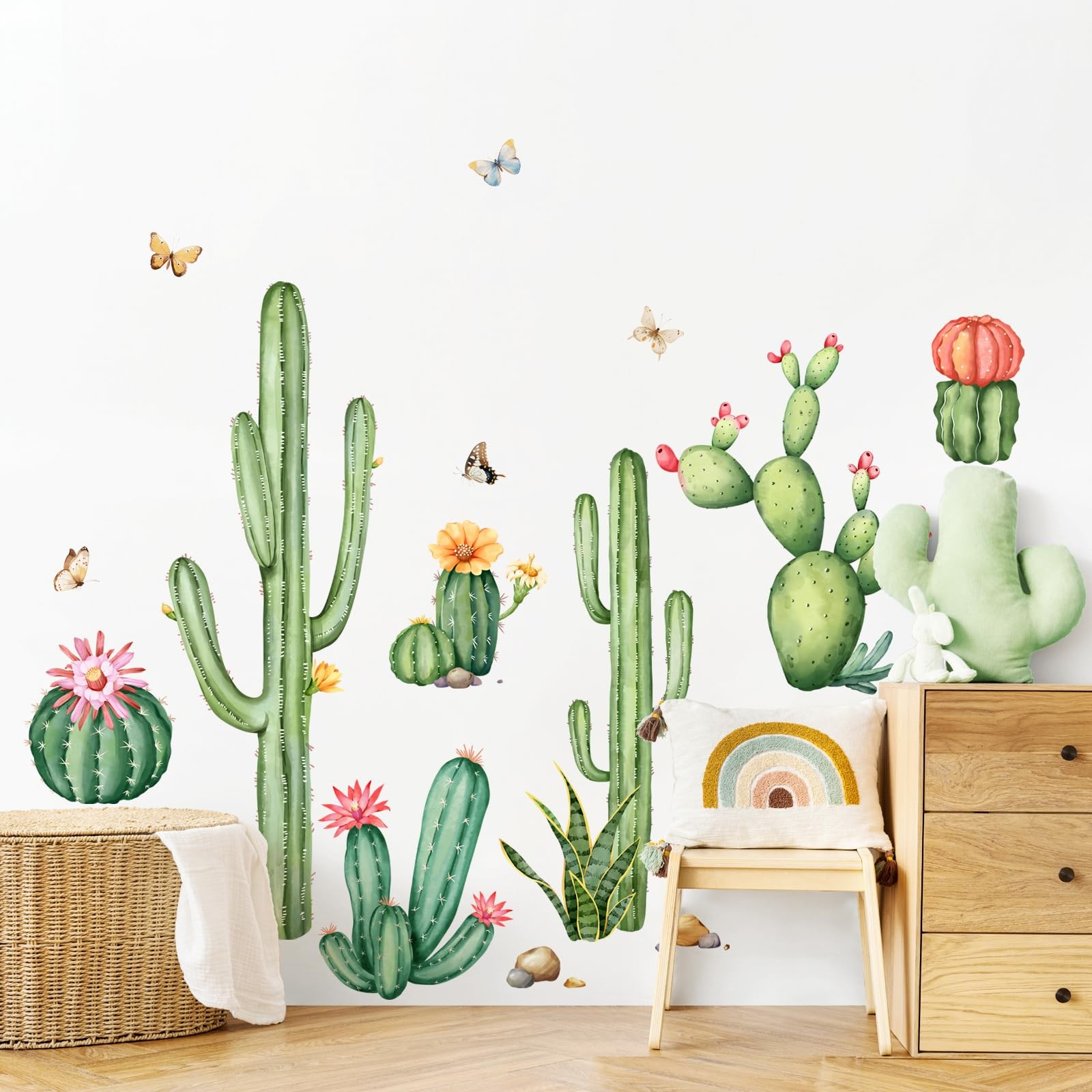 Large Cactus Wall Decals Green Plants Wall Stickers Peel and Stick Tropical A…