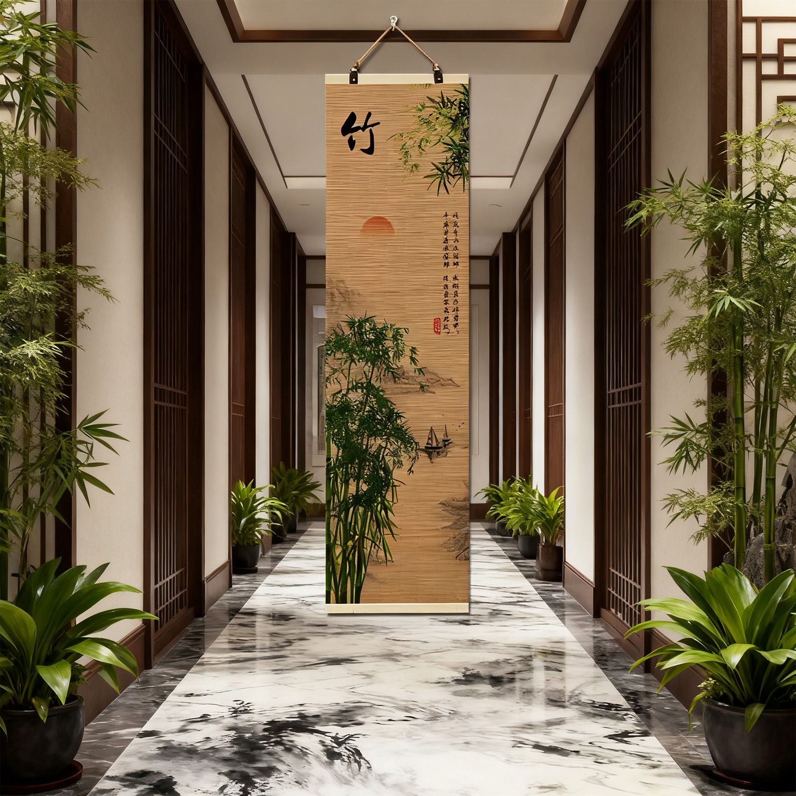 Chinese Traditional Bamboo Scroll Wall Art Orient Home Decor & Cultural Gift
