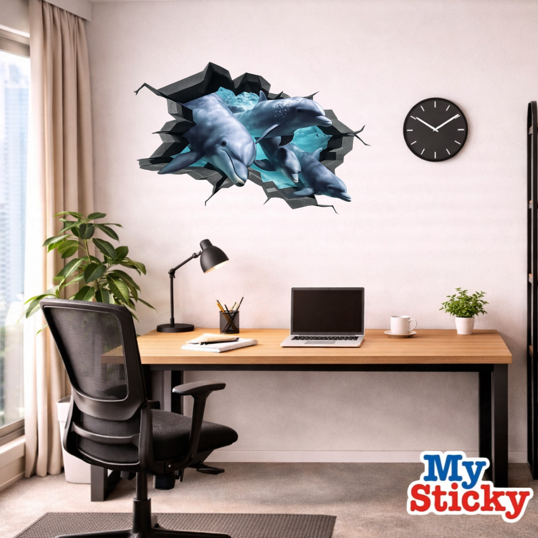 3D Pop Art Dolphin Wall Decal MySticky Ocean Breakthrough Marine Decor Sticker