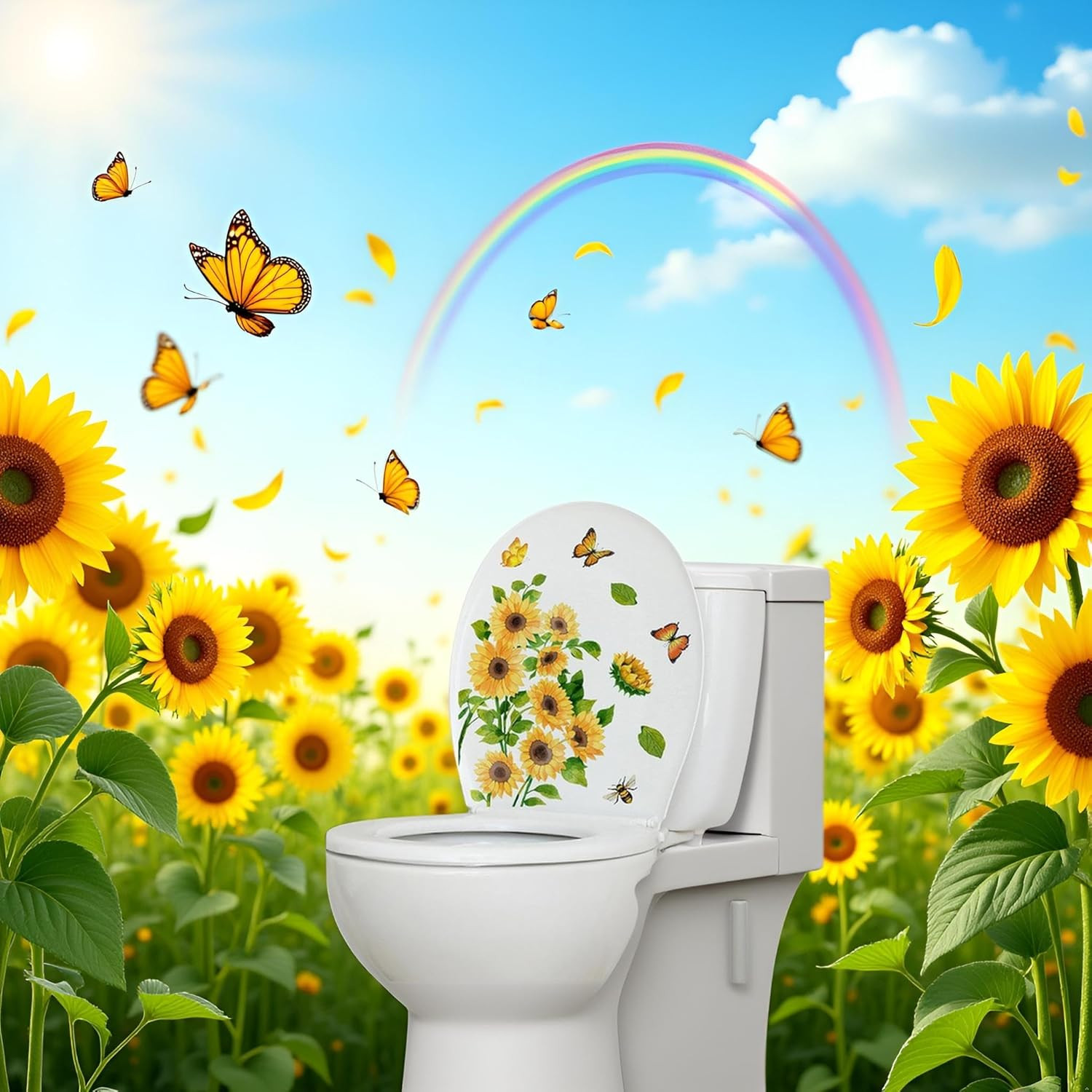 Sunflower Butterfly Bathroom Toilet Sticker Self-Adhesive Waterproof PVC Wall Mu
