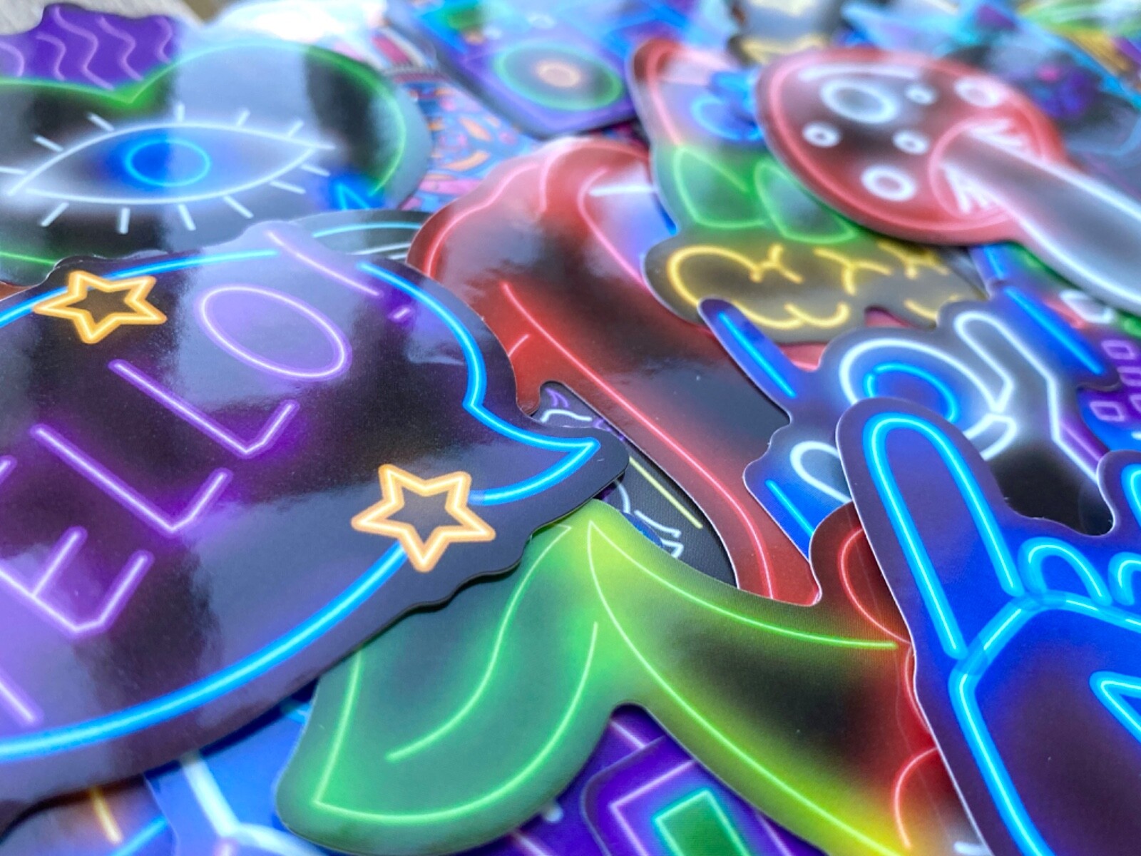 5-50 pcs Neon Stickers, Cute Cool Light Kawaii Stocking Stuffer Laptop Decals