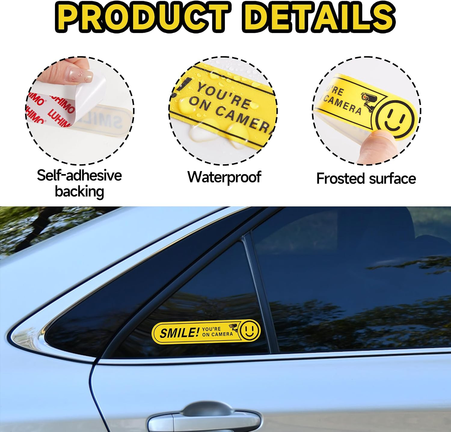 8 Pack Smile Your on Camera Sign, Self-Adhesive Security Camera Warning Sticker