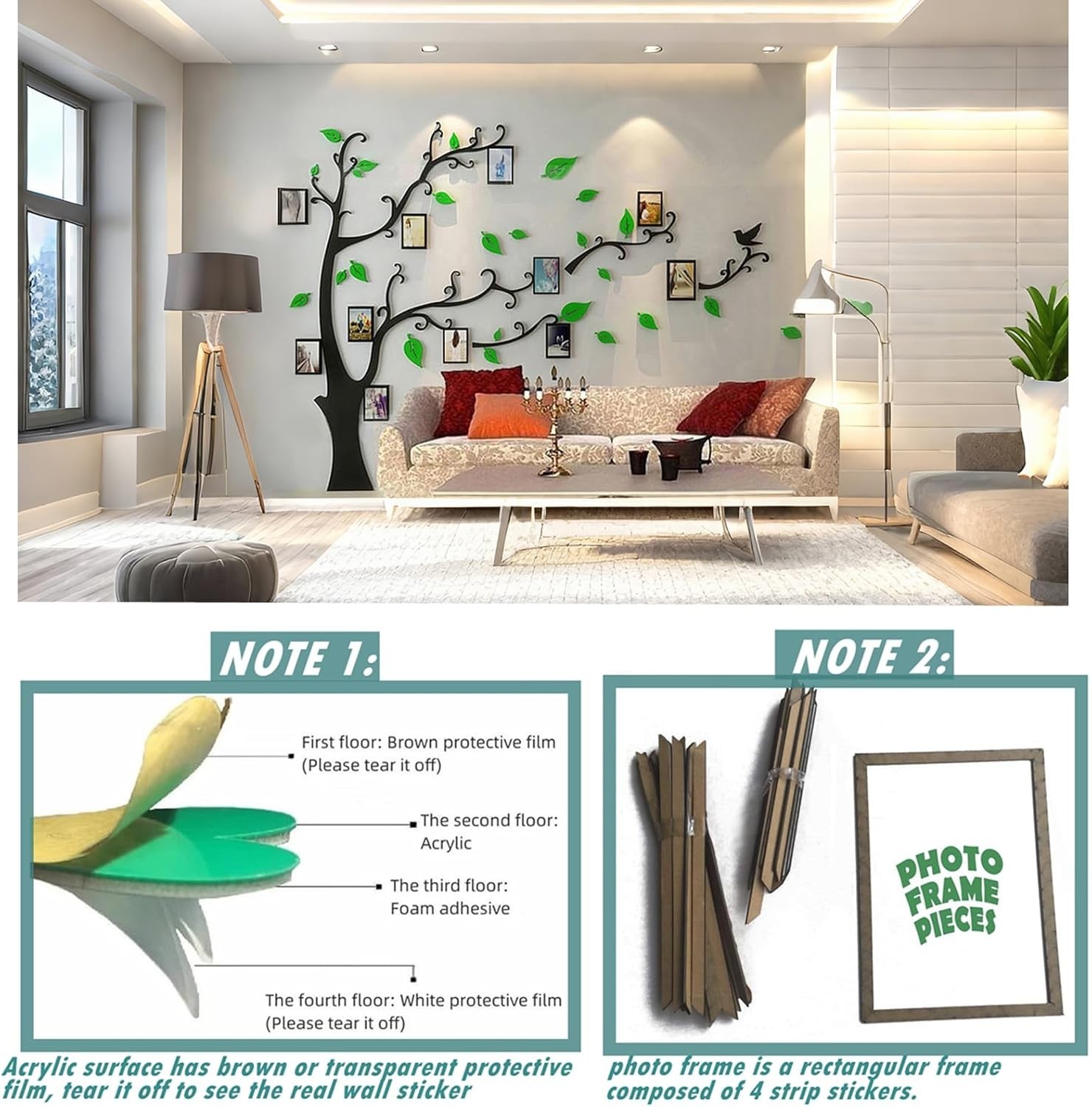 Stylish Waterproof DIY Tree Wall Decal with Acryllic Photo Frames – 131x95in