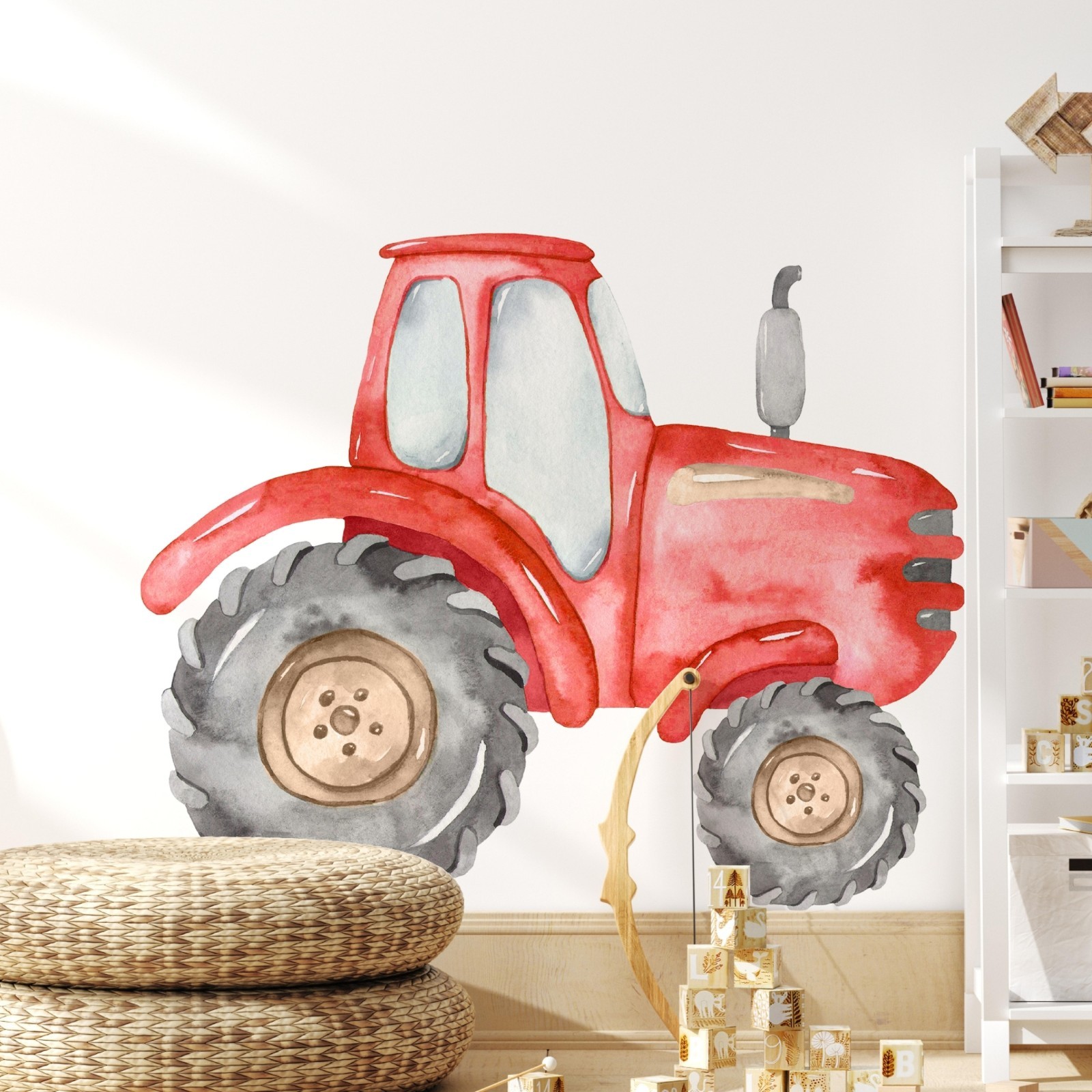 Watercolor Red Farm Tractor Wall Decal Removable Fabric Vinyl Wall Sticker