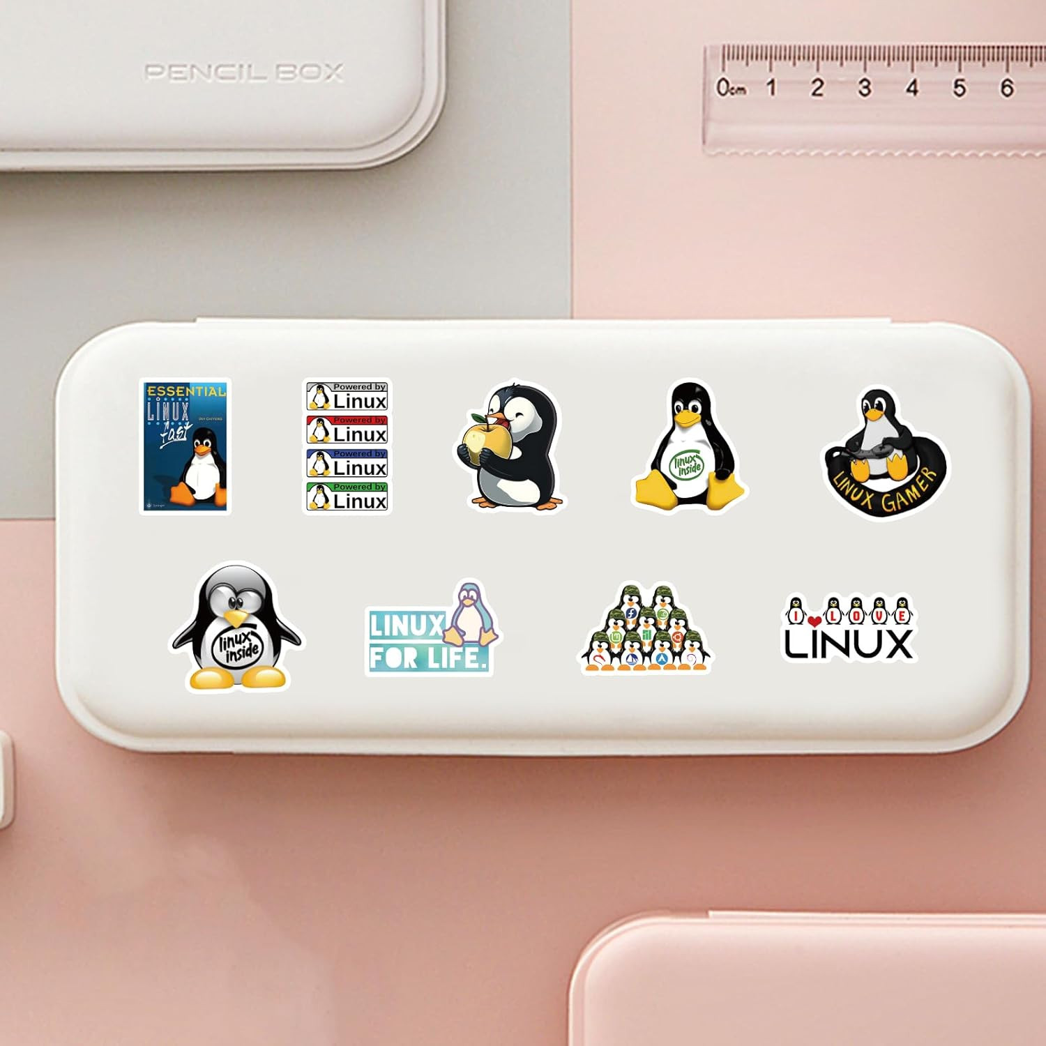Linux Stickers 62pcs Work Decals Aesthetic Waterproof Vinyl Pack White