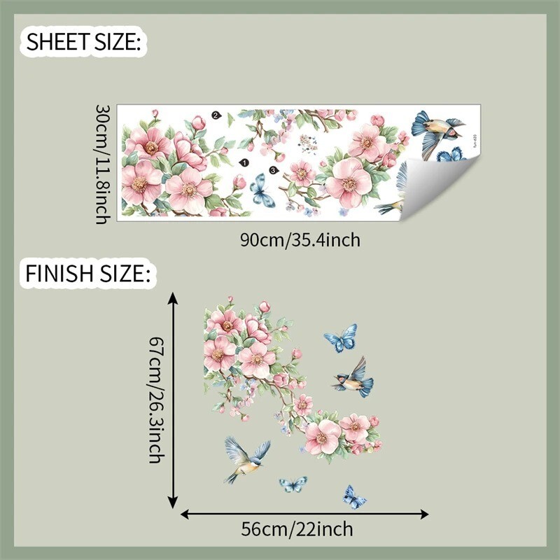 Removable Flower Tree Branch Decals Animal Birds Wall Sticker Vinyl Home Decor