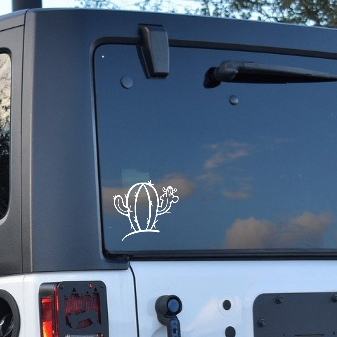 Cactus Grump Car Window Decal | White/Black | Laptop Sticker | 5" x 5"