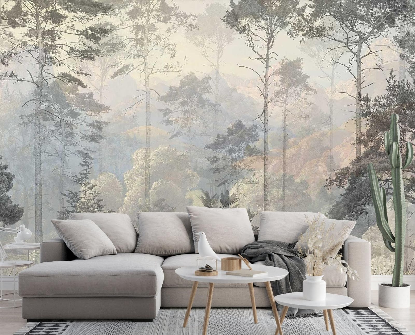 Hazy Forest Wall Mural, Abstract Nature Landscape Wallpaper, Background Wall …