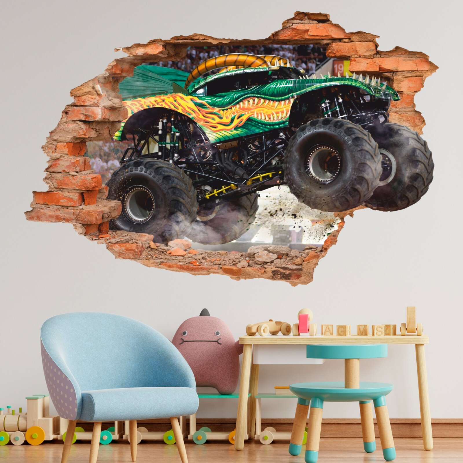 Monster Truck Wall Decal, Big Truck Wall Sticker, Wall Decor, Dragon Truck, Race