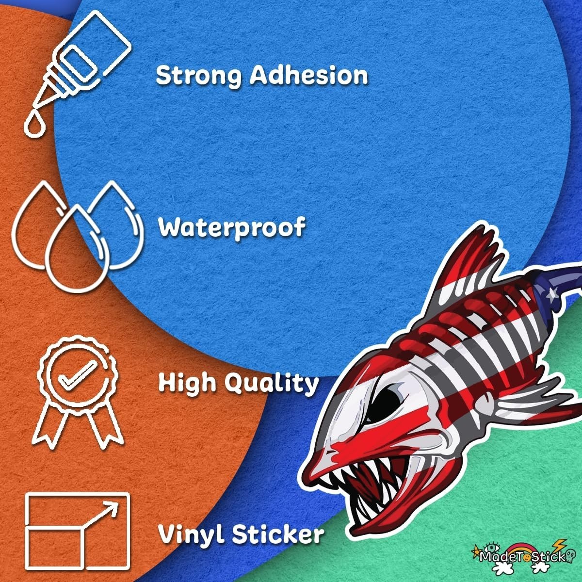 US Flag Skeleton Fish American Fishbone 2-Pack Vinyl Decal Boat Sticker 2.6"x6"