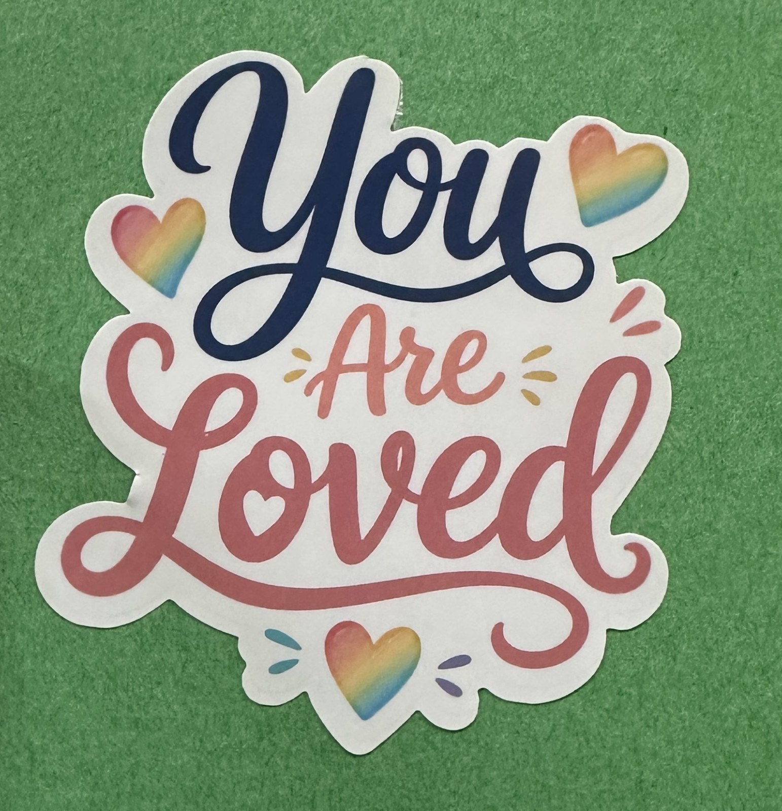 3 inch You Are Loved Sticker Inspirational Quote Vinyl Decal Rainbow Hearts Posi