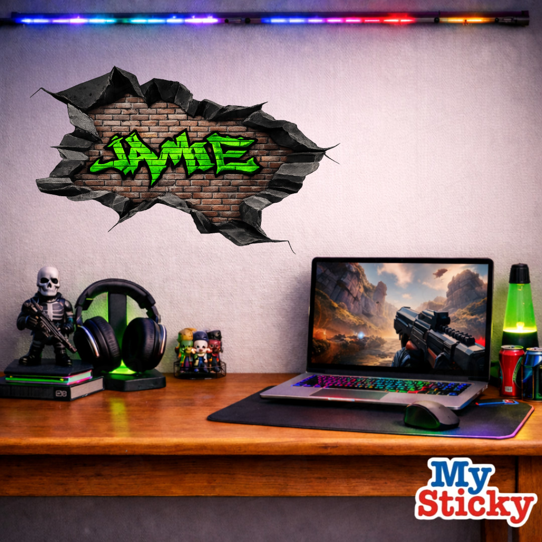 Custom Name Graffiti Brick Vinyl Wall Decal 3D Mandala Brick Scene Wall Sticker