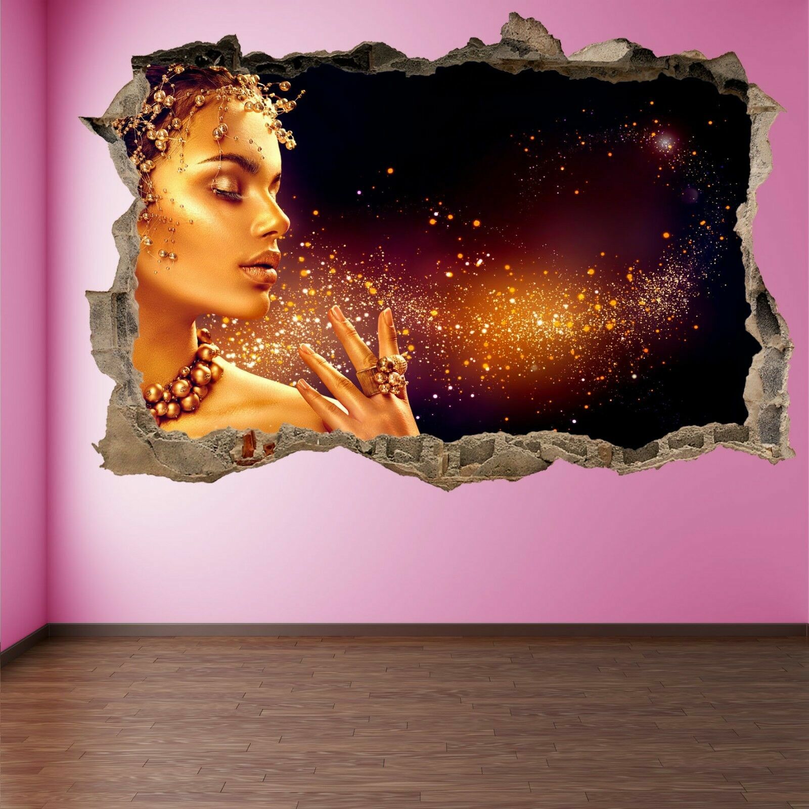 Gold Makeup Model Hair Beauty Salon Wall Art Stickers Mural Decal Fashion GP7