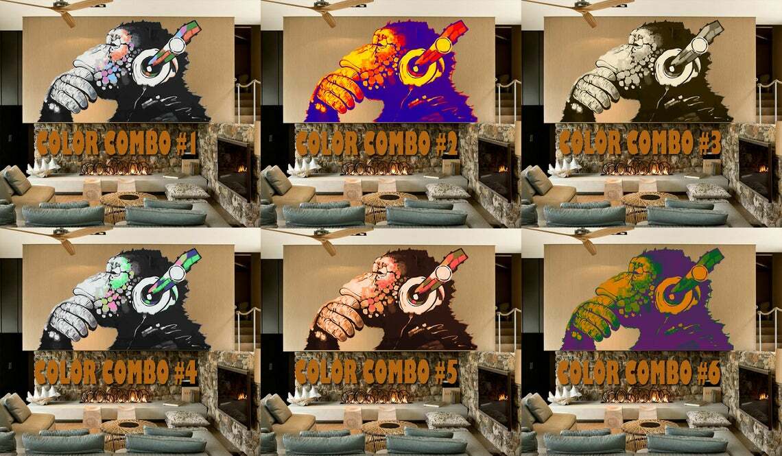 Graffiti Monkey Decal, Monkey Wall Sticker, Monkey Print Monkey Wall Art